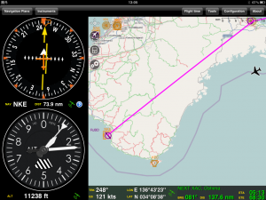 紀伊半島にアプローチ中 Approaching Kii-Hanto Peninsula on iPad GPS