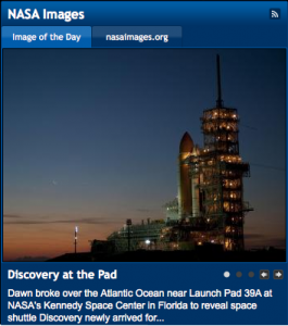 Discovery at the Pad  Dawn broke over the Atlantic Ocean near Launch Pad 39A at NASA's Kennedy Space Center in Florida to reveal space shuttle Discovery newly arrived for...